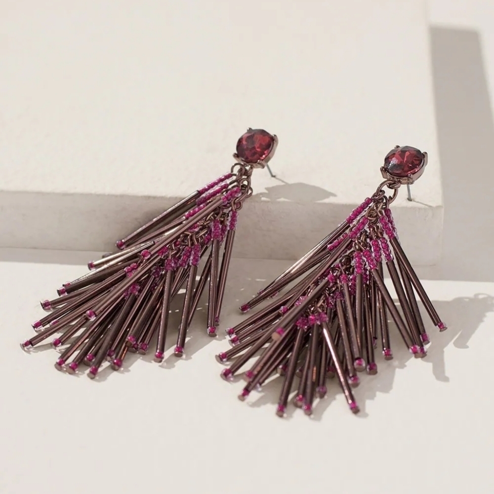 NWT BEADED PURPLE CHANDELIER EARRINGS